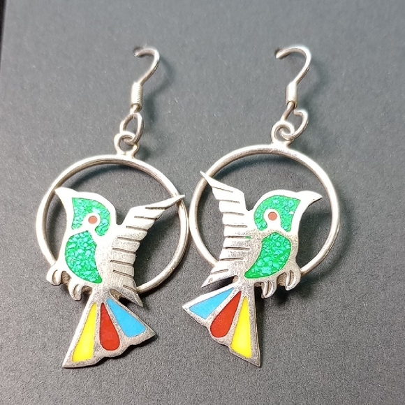 Mexico Jewelry - Colorful Hummingbird Dangle Earrings